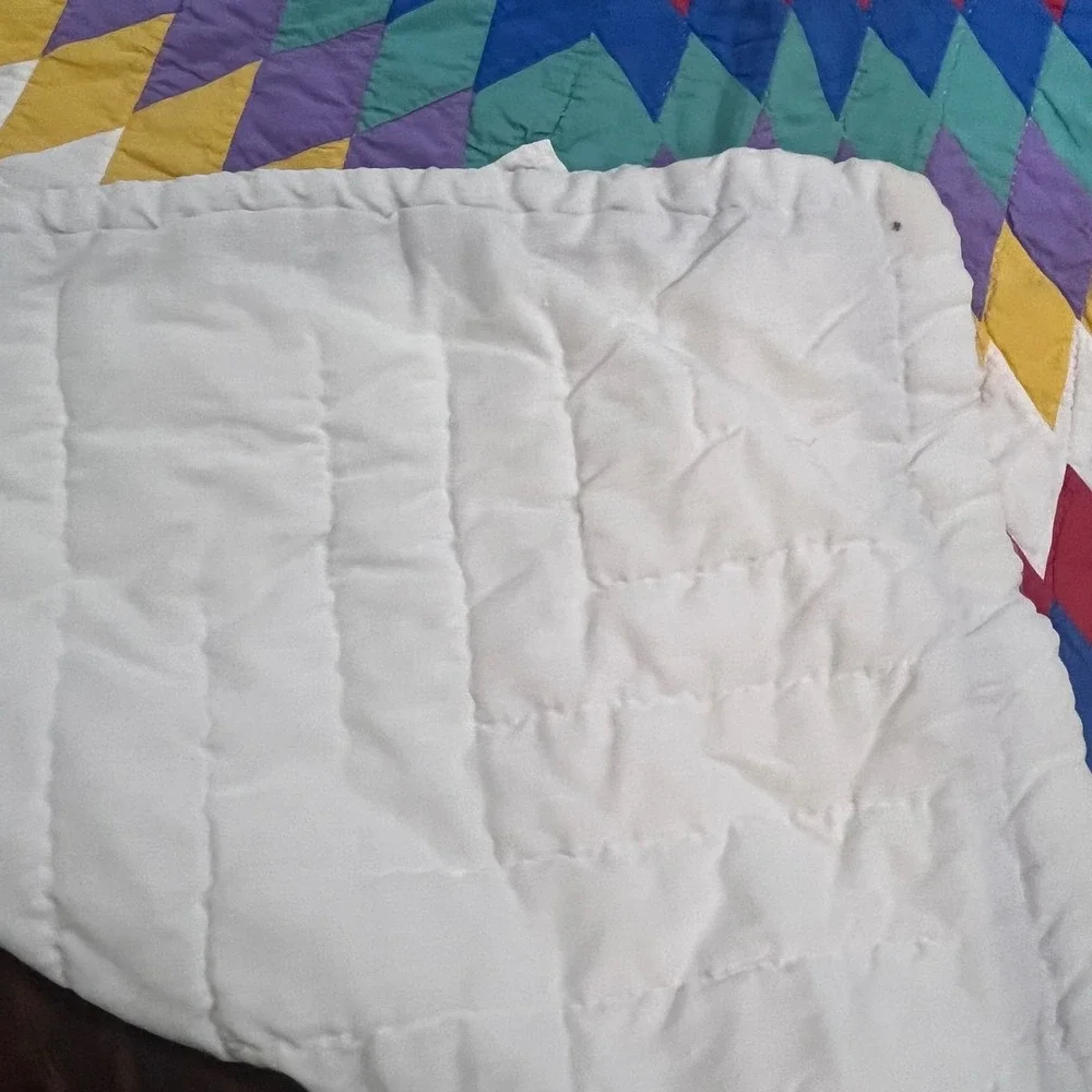 Vtg Lone Star Quilt Hand Stitched Patchwork Multi Color White Purple 80x82